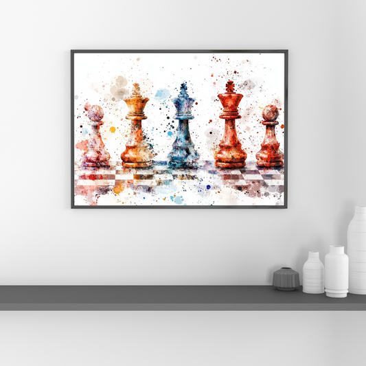 Abstract Watercolor Chess Pieces Art – Colorful Ink Splash Design Poster