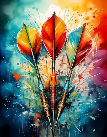 Vibrant Dart Art Mounted Framed Poster – Colorful Watercolor Design