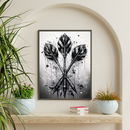 Professional Darts Artwork | Black & White Dart Illustration | Premium Wall Art for Sport Enthusiasts