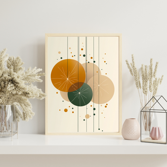 Retro Geometric Harmony: Mid-Century Modern Abstract Circles Framed Poster