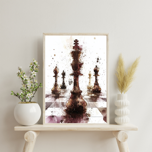Strategic Majesty: Watercolor Chess King Art-Mounted Framed Poster