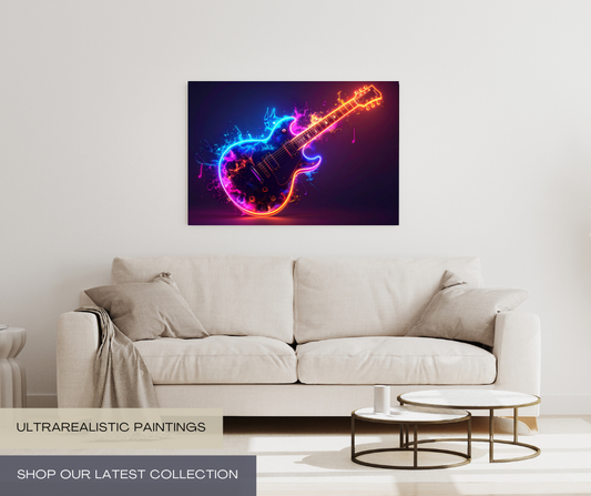 Vibrant Neon Electric Guitar Poster – Dynamic Bold Art Print