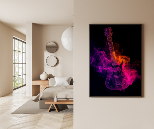 Electric Guitar Neon Framed Poster - Vibrant Art for Music Lovers