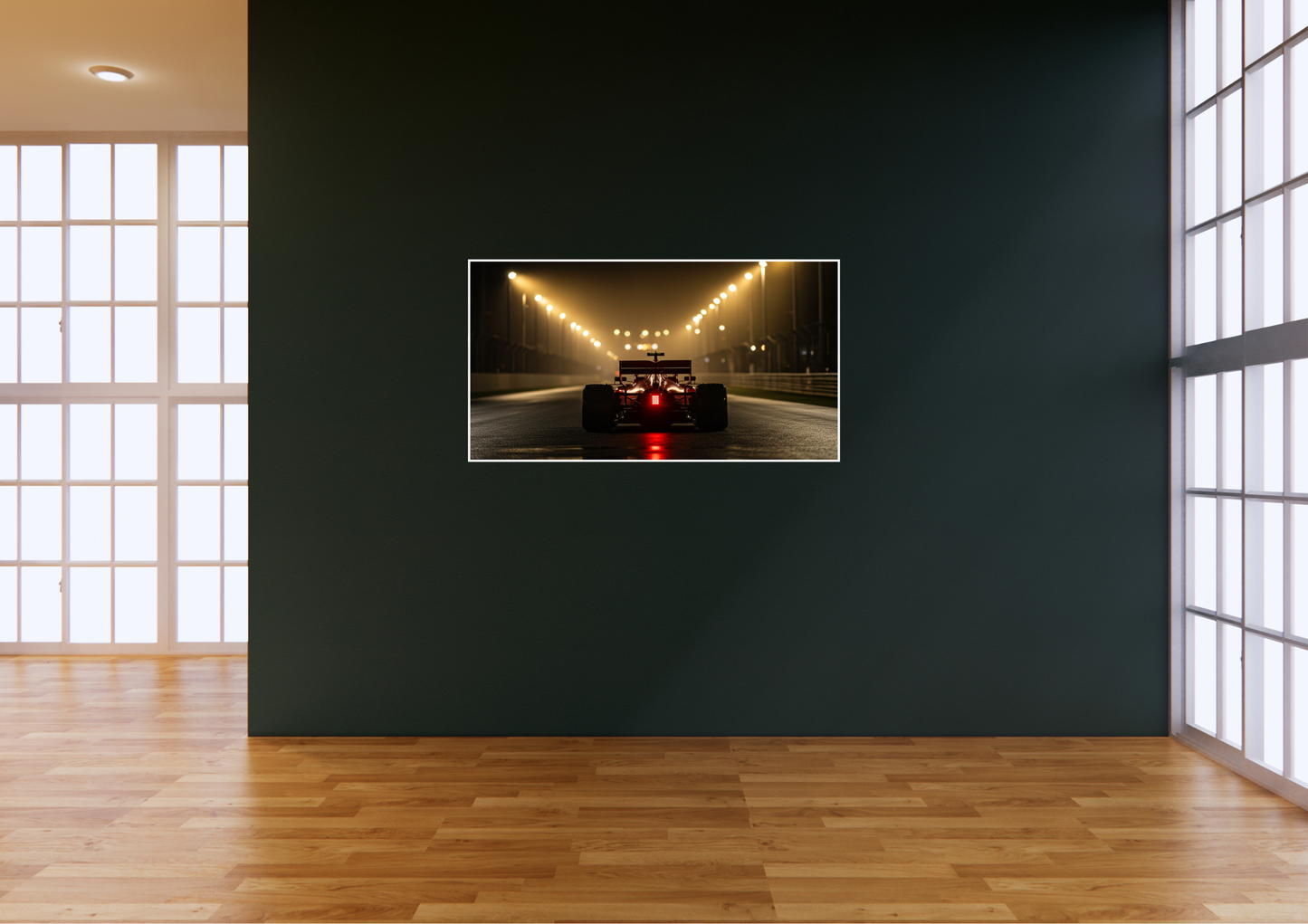 Formula 1 Night Racing Mounted Framed Poster – F1 Race Car Rear View with Red Safety Light