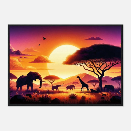 African Silhouette Wall Art Room Decor  Classic Semi-Glossy Paper Wooden Framed Poster