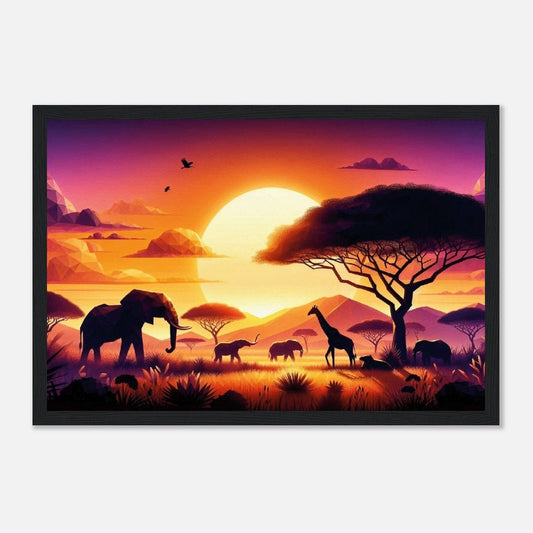 African Silhouette Wall Art Room Decor  Classic Semi-Glossy Paper Wooden Framed Poster