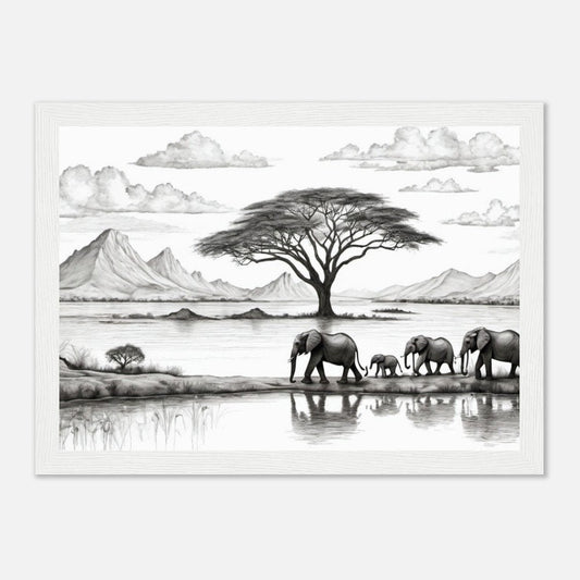 African Sketch Pencil Wall Art Room Decor  Classic Semi-Glossy Paper Wooden Framed Poster