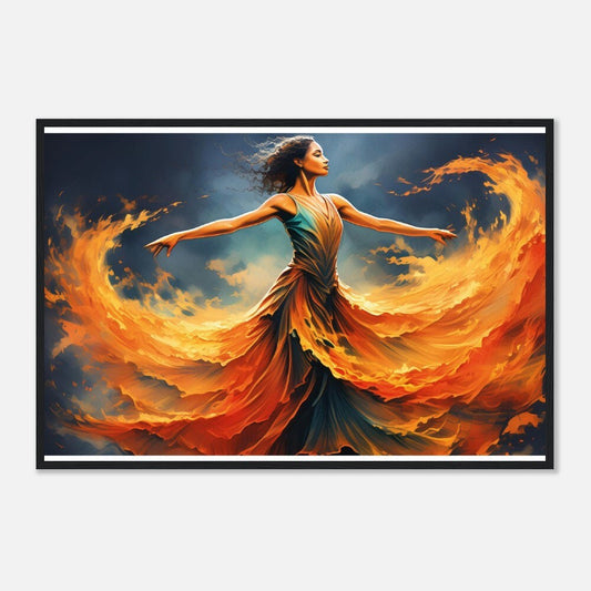 Woman Dance Fire Dress Wallart Decor    Classic Semi-Glossy Paper Wooden Framed Poster