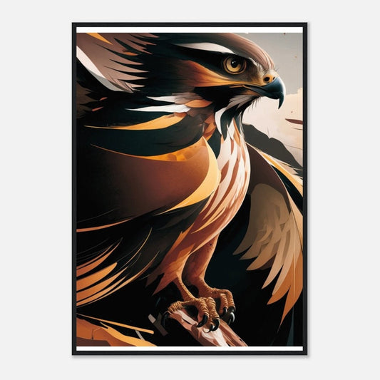 Wings of Vigilance: Abstract Bird of Prey Soaring High Wall Art Room Decor Classic Semi-Glossy Paper Wooden Framed Poster