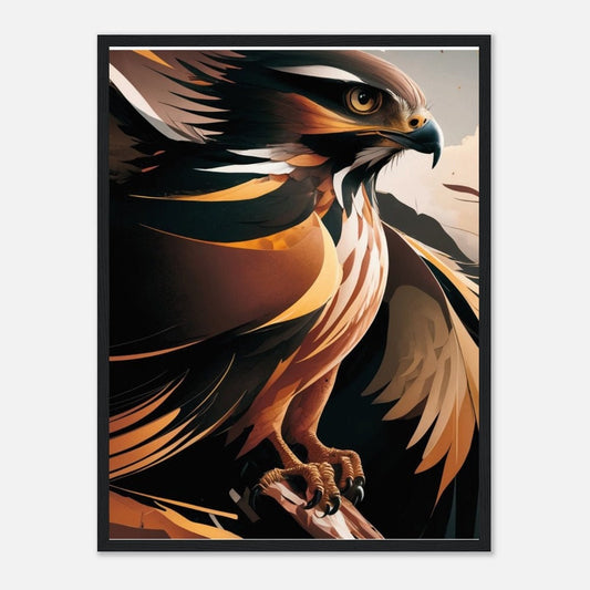 Wings of Vigilance: Abstract Bird of Prey Soaring High Wall Art Room Decor Classic Semi-Glossy Paper Wooden Framed Poster