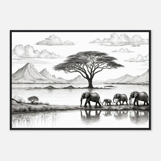 African Sketch Pencil Wall Art Room Decor  Classic Semi-Glossy Paper Wooden Framed Poster