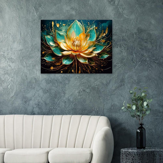 Abstract Flower Art Print – Vibrant Gold & Turquoise Wall Decor