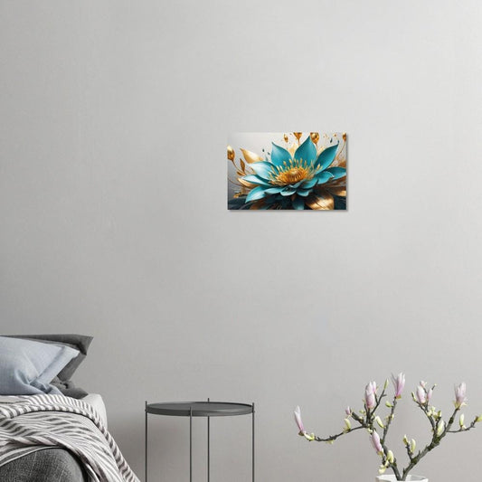 Abstract Flower Painting – Vibrant Gold & Turquoise Art Print