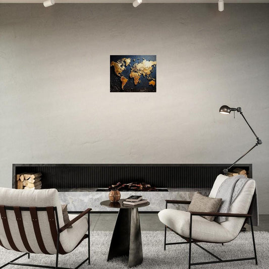 3D World Map Gold Poster - Luxurious Matte Finish | Perfect Home Decor Art Gift