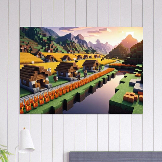 Adorable Minecraft Village Poster 1- Perfect Kids Room Decor for Young Gamers